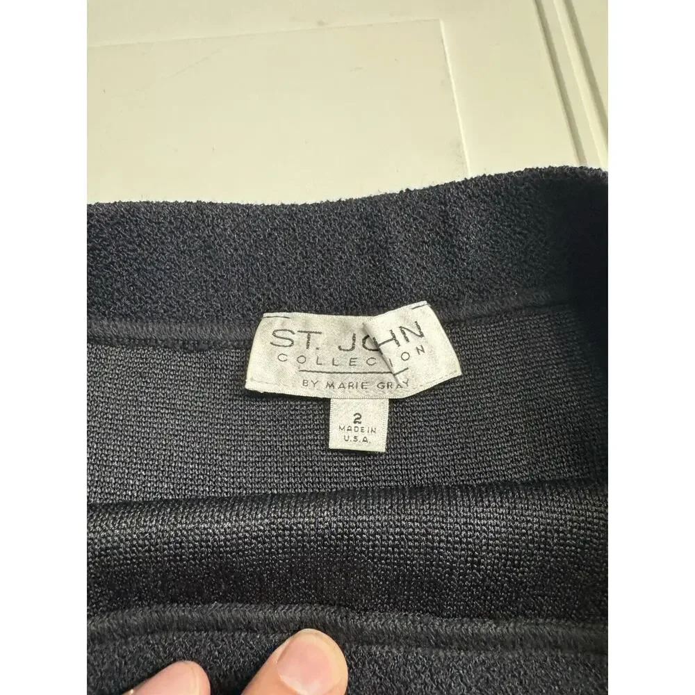 St John Collection Wool Santana Black A Line Knit Pull On Pencil Skirt Size 2 - Picture 3 of 8